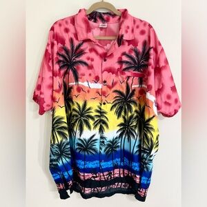 HAPPY BAY Men's Rainbow Hawaiian Shirt XXL Palm Trees Colorful Summer Bold Luau‎